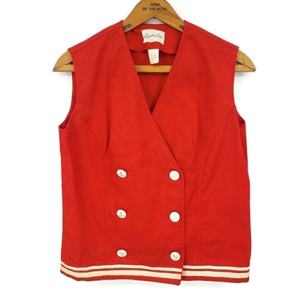 Vintage Country Set Blouse Womens 11 Red Sailor Top Sleeveless Anchor